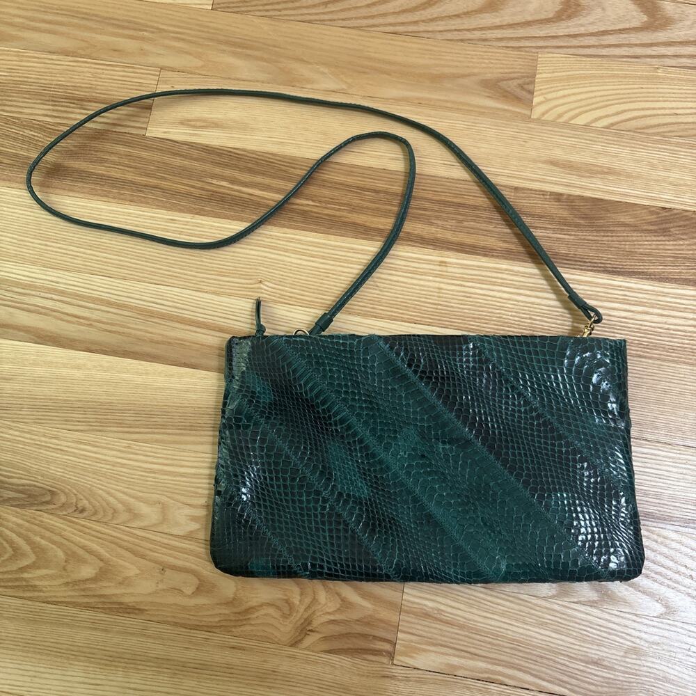 Cadaz Vintage 80s Snakeskin Leather Green Shoulder Bag/Clutch